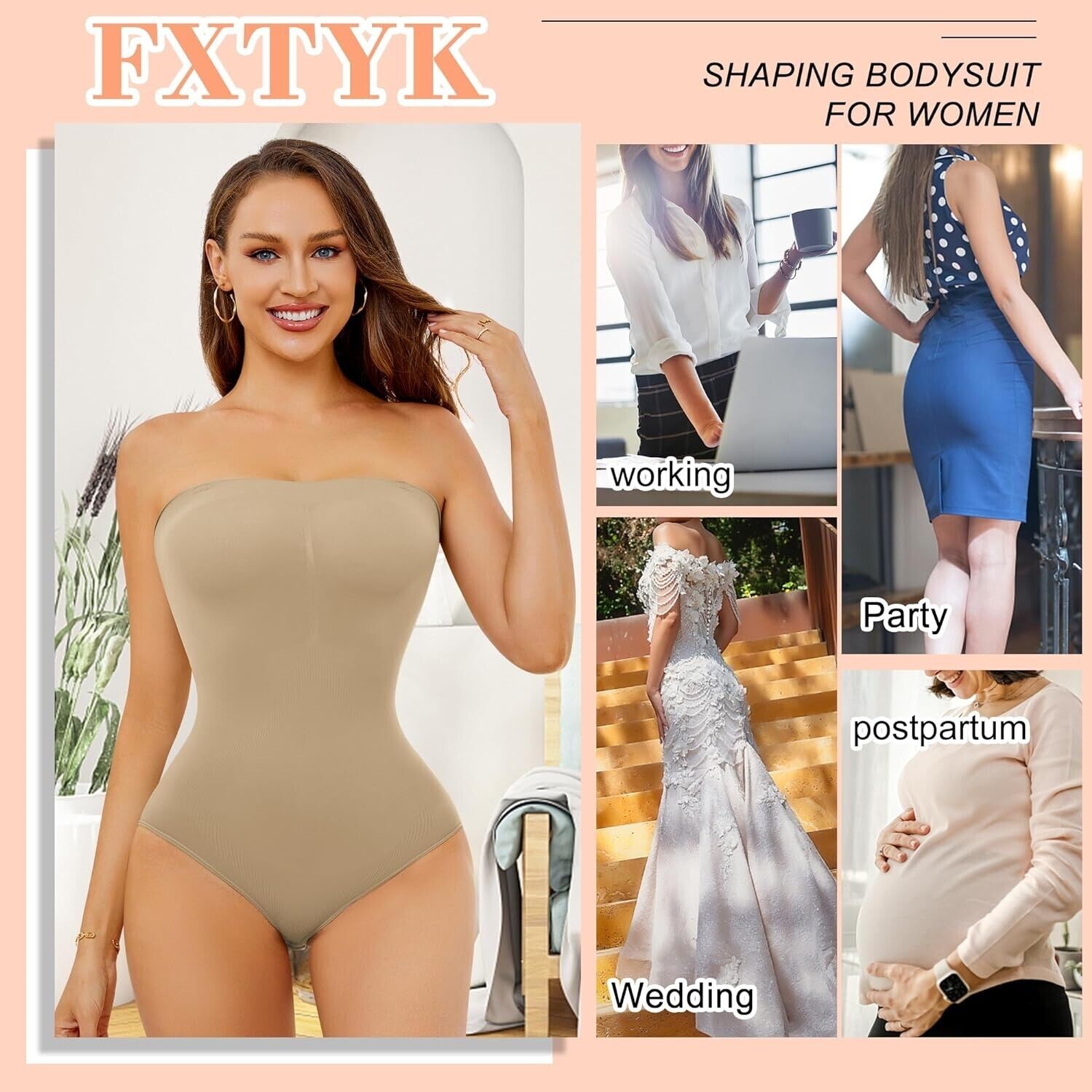 FXTYK Womens Shaping Bodysuit (XL Clay Colour)