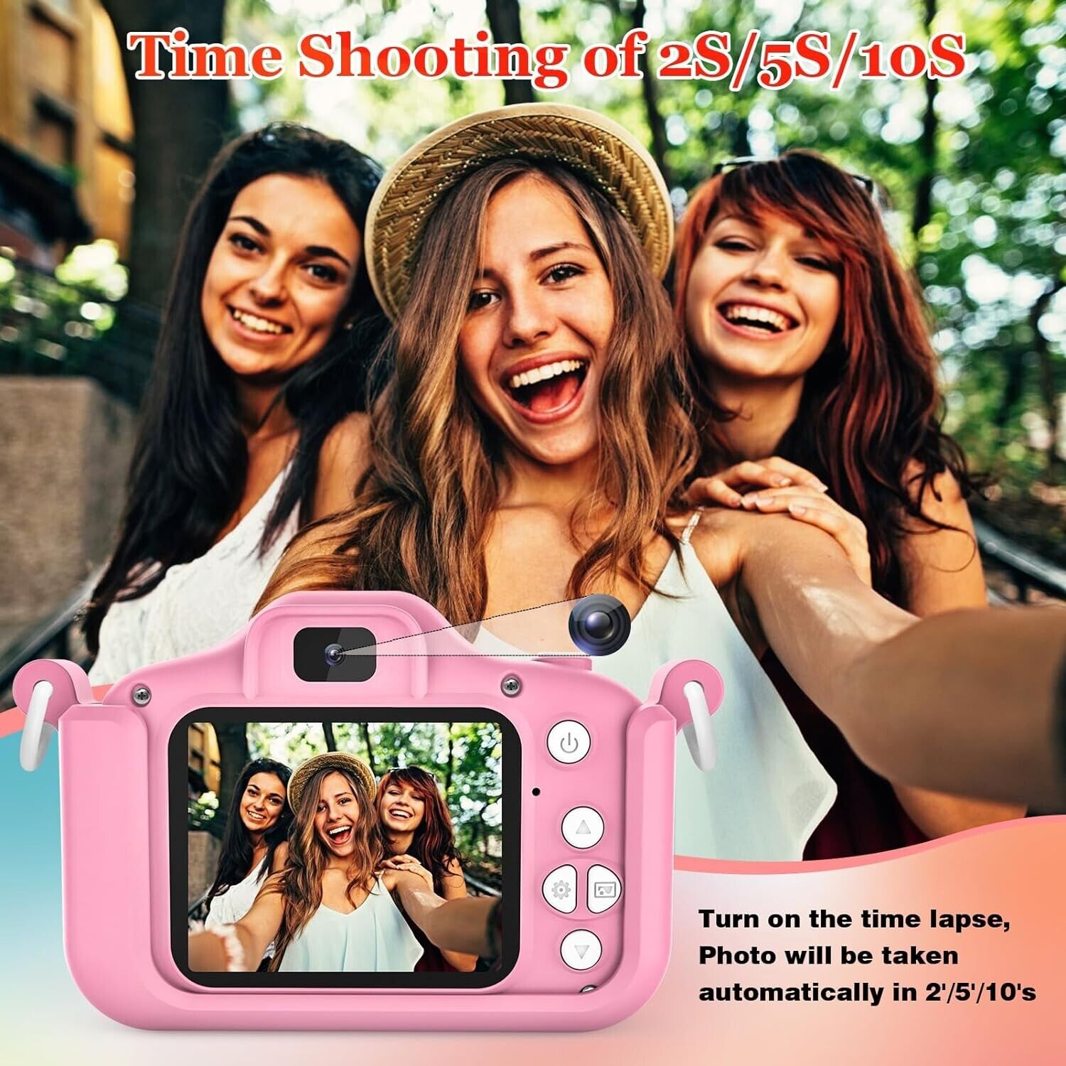 Kids Digital Camera 1080p with Free 32gb SD Card Mini Camera Video Recorder Pink