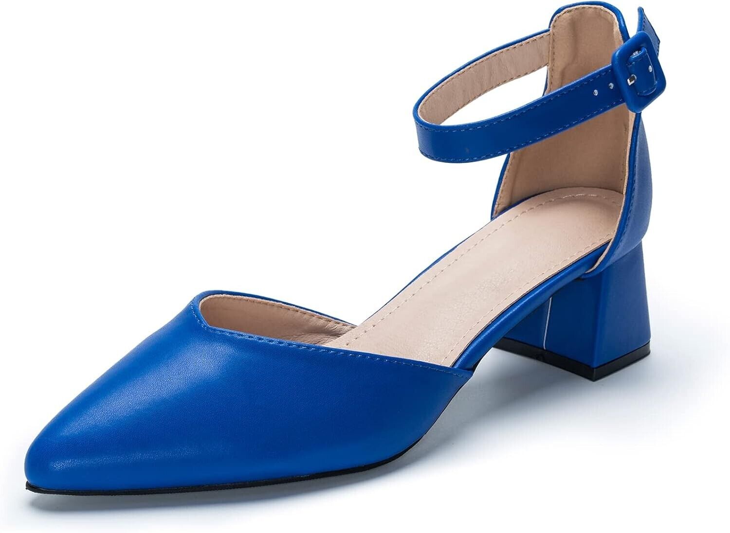 Womens Block Heels Court Shoes Closed Toe (Blue, 6.5 UK)