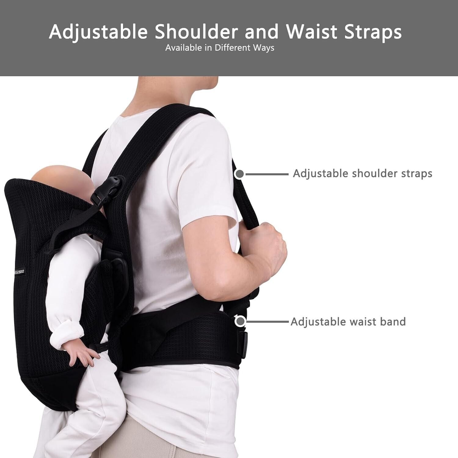 Bebamour Baby Carrier Front and Back Baby Carrier with 2 Shoulder Bibs, Black