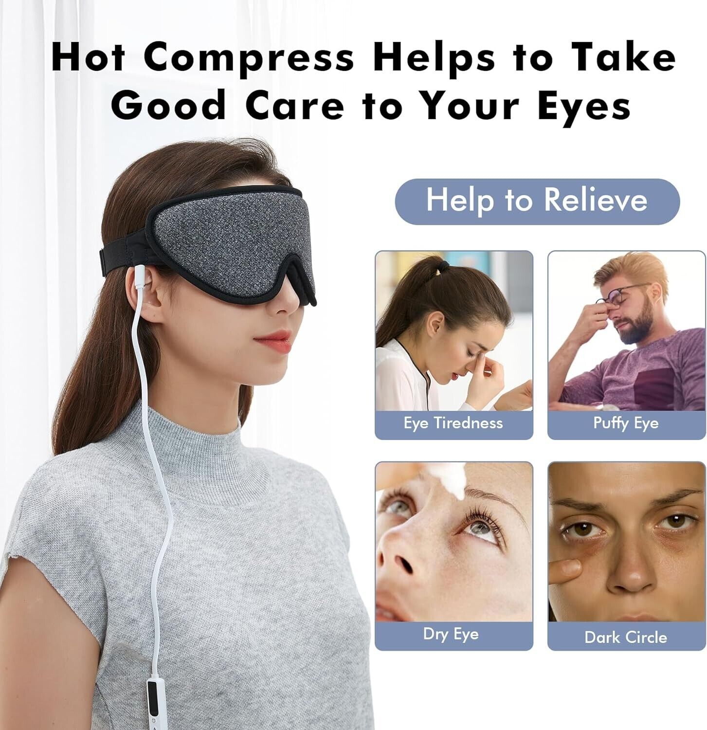 Wellsync Heated Eye Mask For Eyes (Grey)