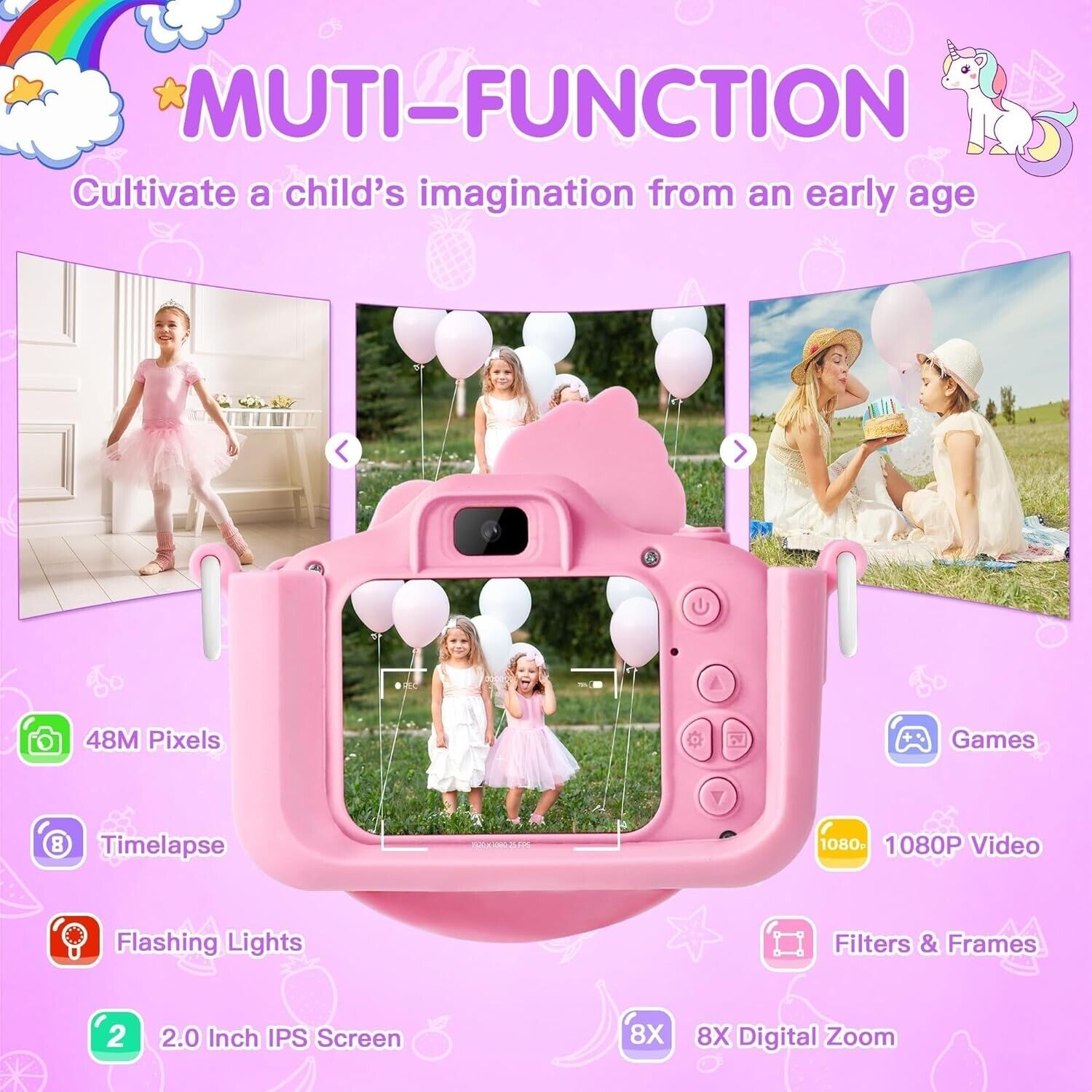 COSANSYS Kids Camera for Girls, 48MP Digital Camera for Kids, 1080P Toddler...