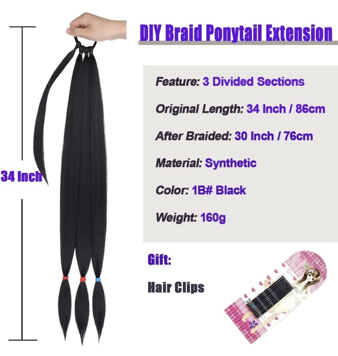 Leeven Hair Extension Straight Wrap Around 34 Inch Ponytail Synthetic Diy Braid