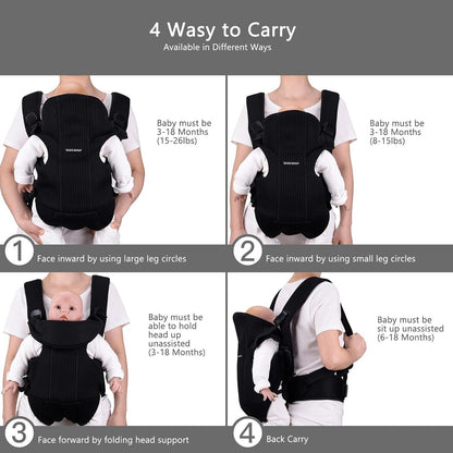 Bebamour Baby Carrier Front and Back Baby Carrier with 2 Shoulder Bibs, Black