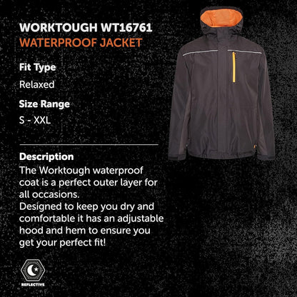 Worktough - Black Waterproof Jacket with Orange Hood-Windproof Mens Jackets