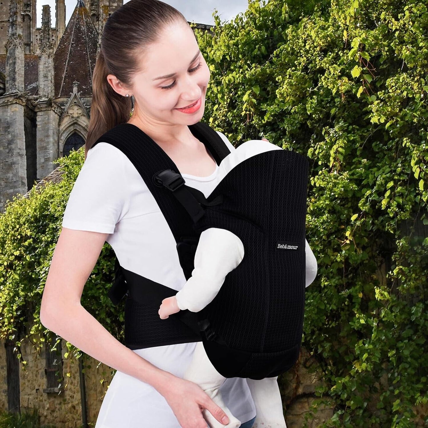 Bebamour Baby Carrier Front and Back Baby Carrier with 2 Shoulder Bibs, Black