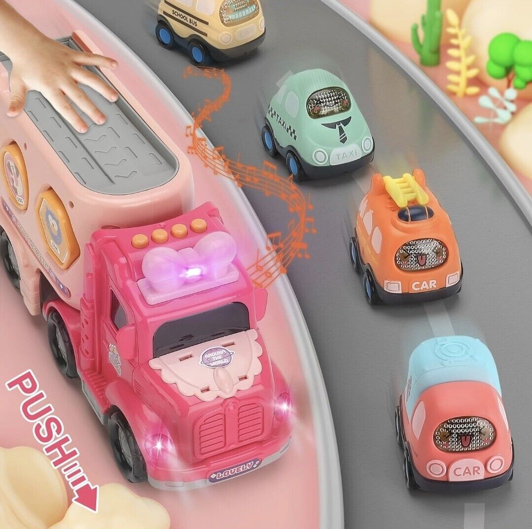 KADAYAYA Truck Toys for Girls Age 3-6 Pink Carrier Truck with Light Sound...