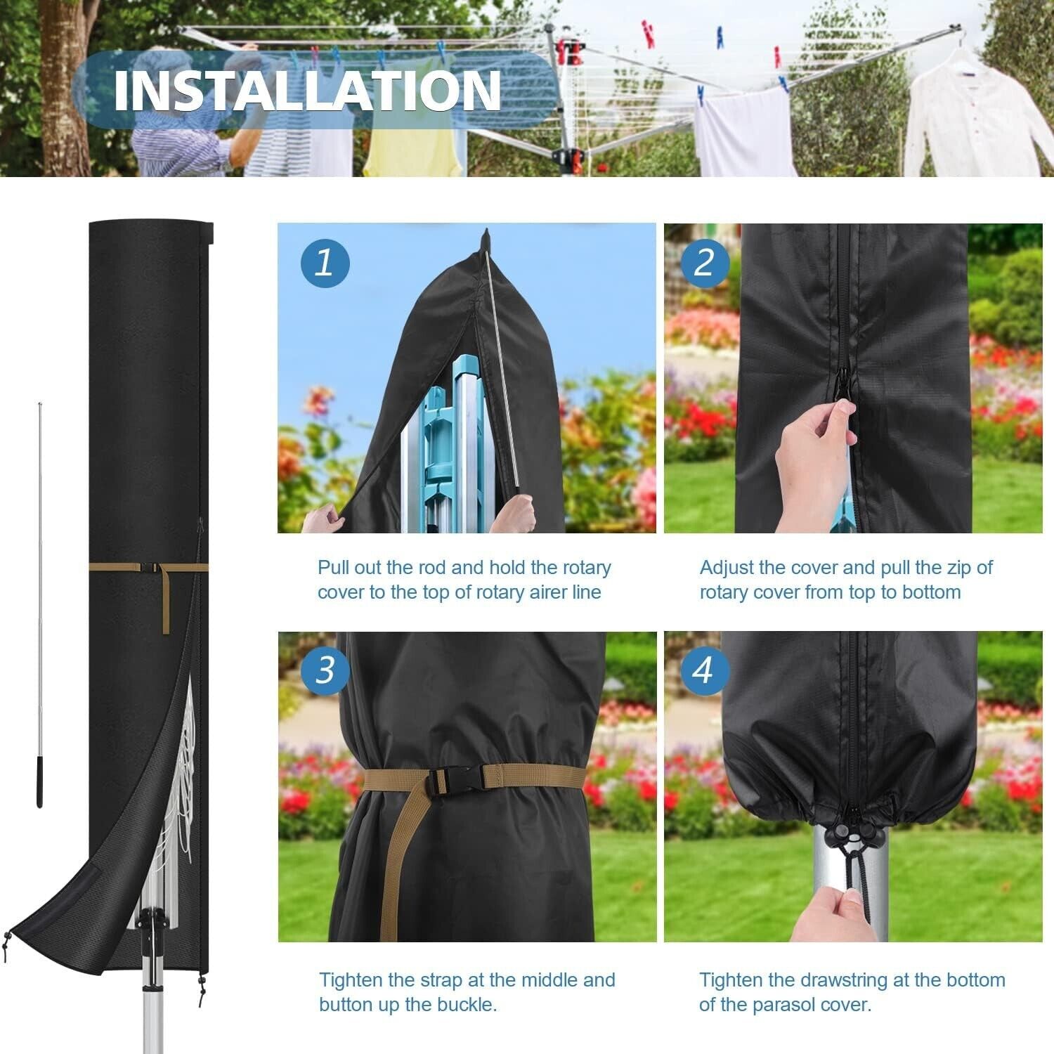 VANSHEIM Rotary Washing Line Cover with Zip,Rotary Dryer Cover