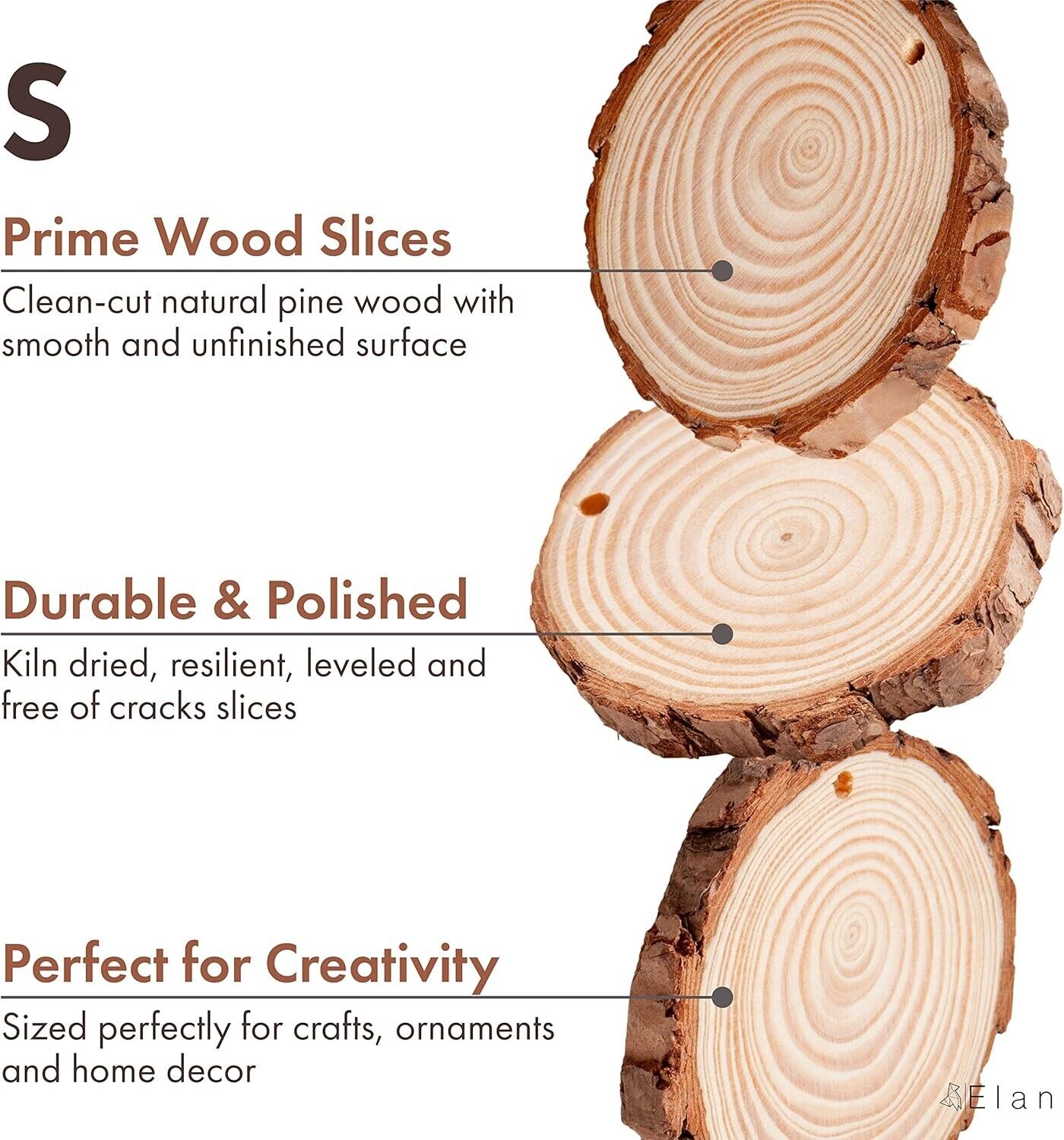 Elan Wood Slice 6-8cm Diameter 45 pcs, Natural Wood Slices for Crafts