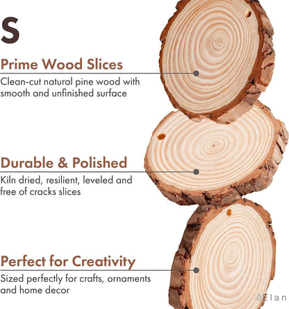 Elan Wood Slice 6-8cm Diameter 45 pcs, Natural Wood Slices for Crafts