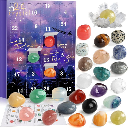 RAMXCION Crystal Advent Calendar 2024 for Kids,24 Days Natural Crystals Minerals