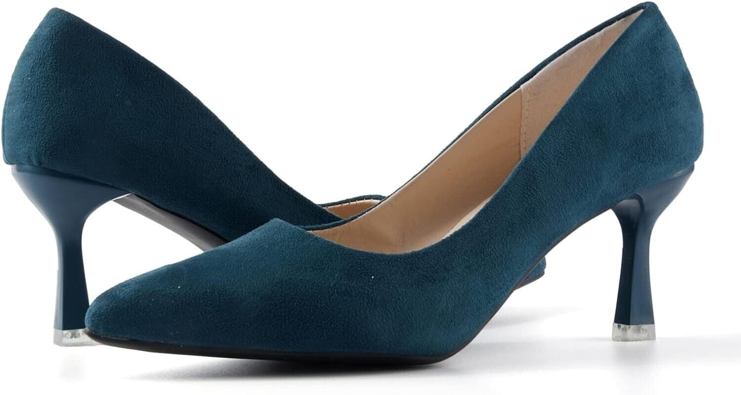 Women's Blue Suede Court Pointed Toe Kitten Heels Show (Size UK 6.5)