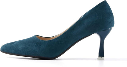 Women's Blue Suede Court Pointed Toe Kitten Heels Show (Size UK 6.5)