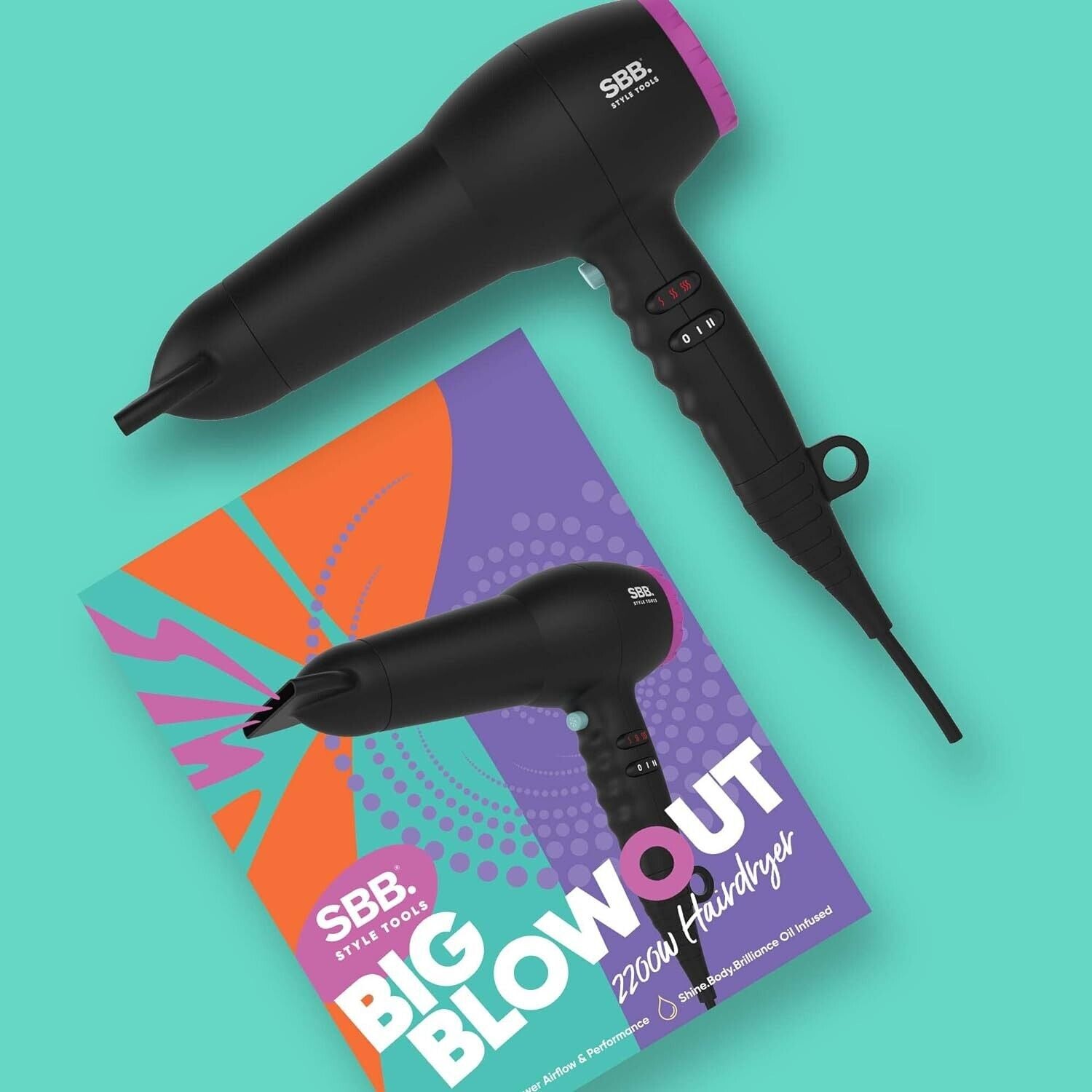 SBB Style Tools - Big Blowout Power 2200W Hair Dryer - Lightweight & Fast Dry.