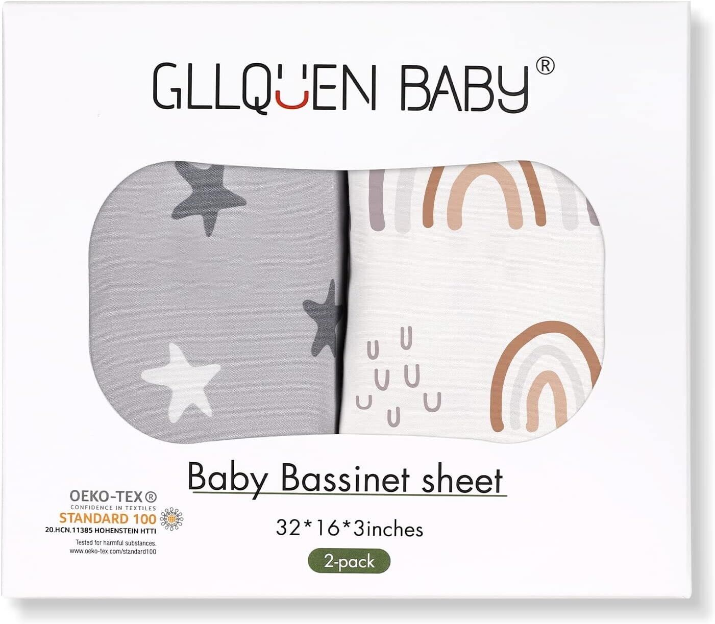 GLLQUEN BABY 2 Pack Moses Basket Fitted Sheets, Newborn Pram Crib, Rainbow 