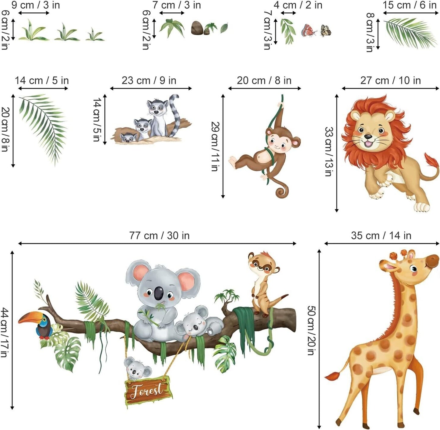 wondever Jungle Animals Wall Stickers Safari Animal