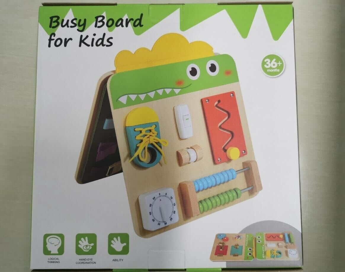 Crocodile Four-Sided Busy Board for Kids with 19 Learning Activities