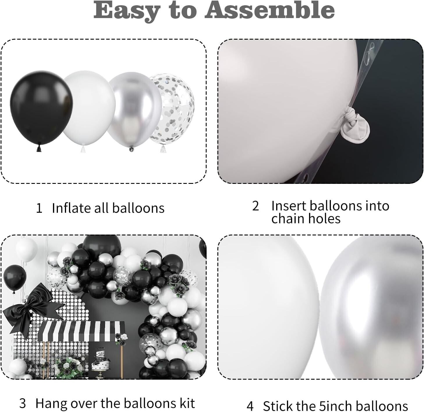 Paready Black And White Balloon Arch (102 Pcs)