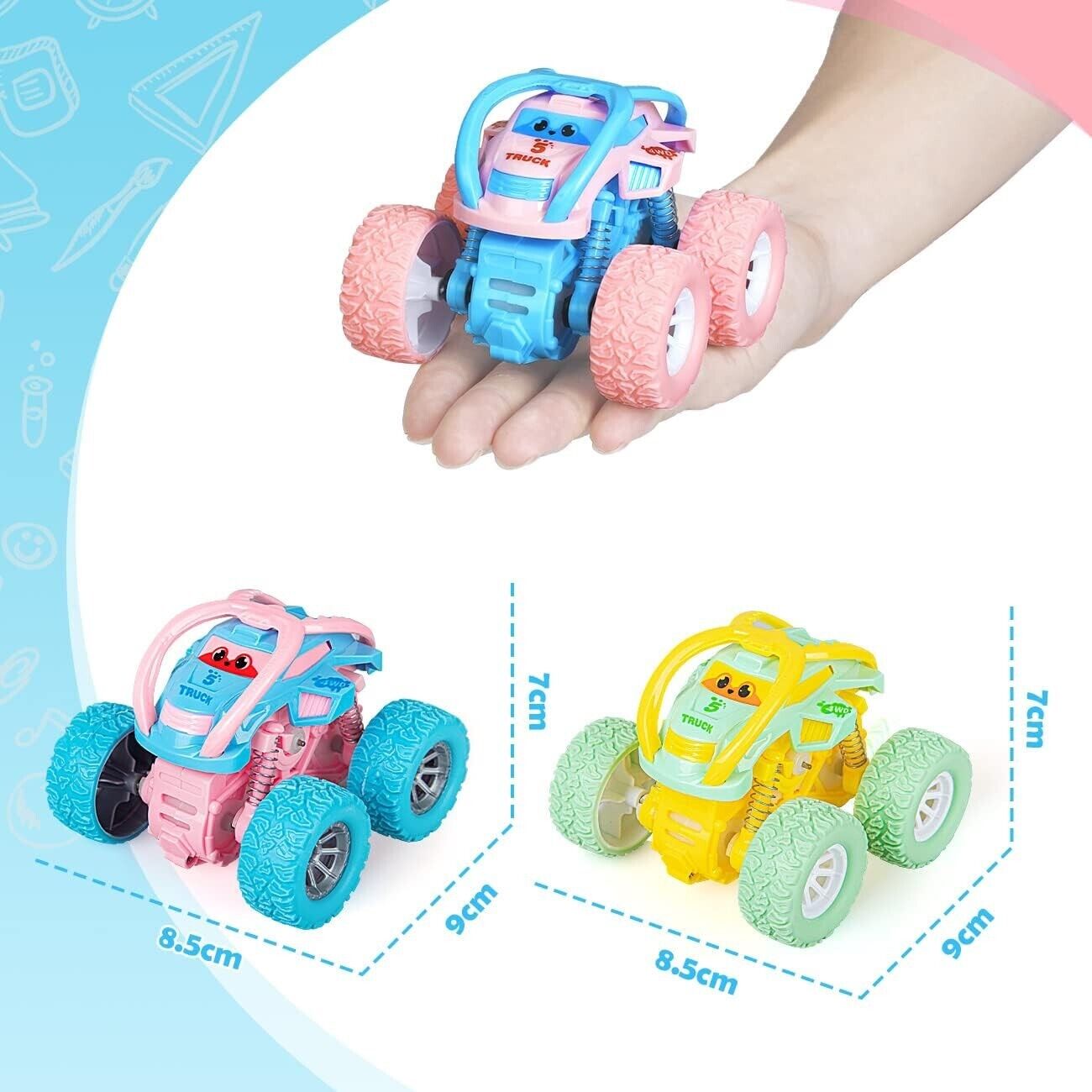 Toddler Girls Toys Age 2 3 Friction Cars, Monster Truck 360° Rotation Push & Go