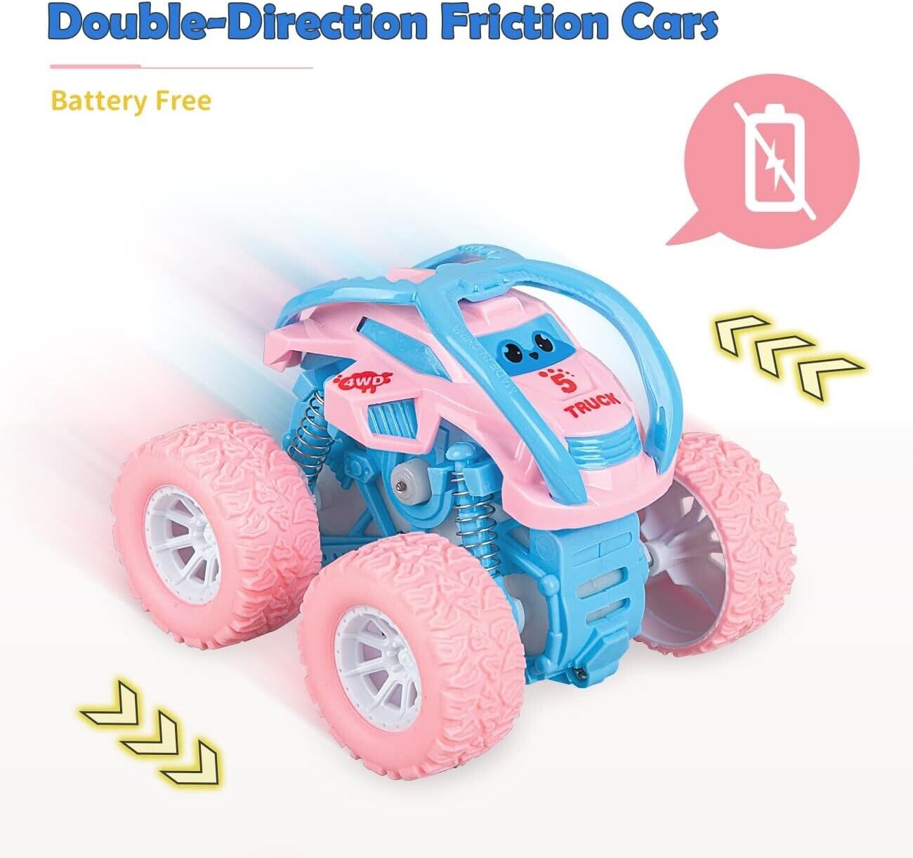 Toddler Girls Toys Age 2 3 Friction Cars, Monster Truck 360° Rotation Push & Go