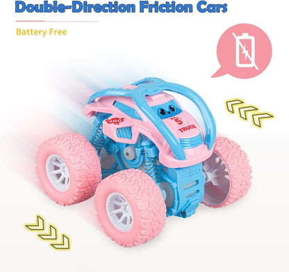 Toddler Girls Toys Age 2 3 Friction Cars, Monster Truck 360° Rotation Push & Go