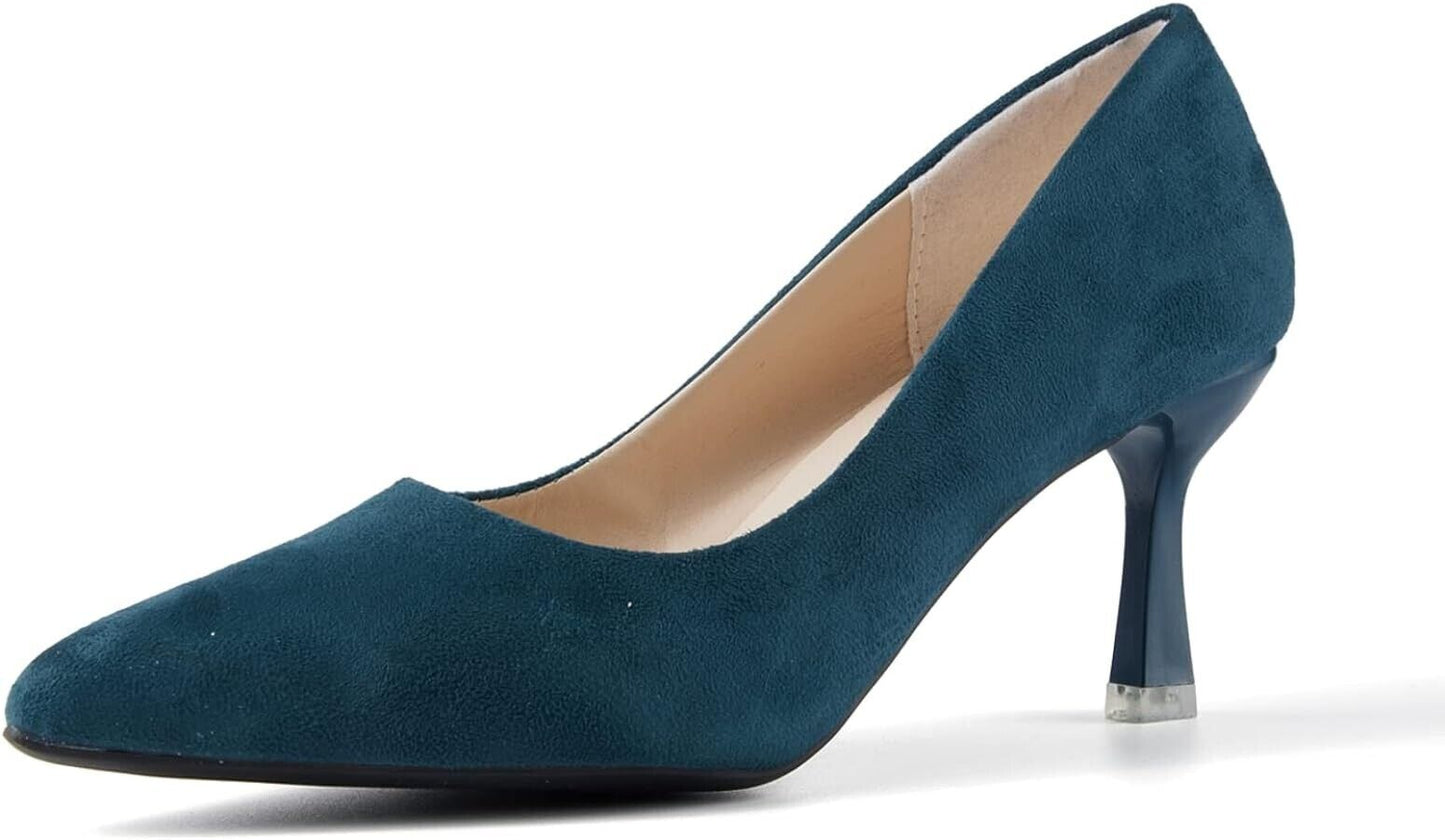 Women's Blue Suede Court Pointed Toe Kitten Heels Show (Size UK 6.5)