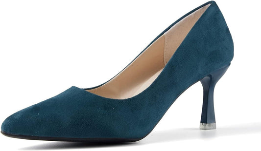 Women's Blue Suede Court Pointed Toe Kitten Heels Show (Size UK 6.5)