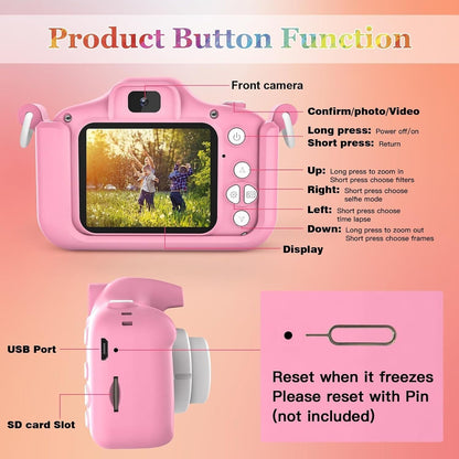 Kids Digital Camera 1080p with Free 32gb SD Card Mini Camera Video Recorder Pink