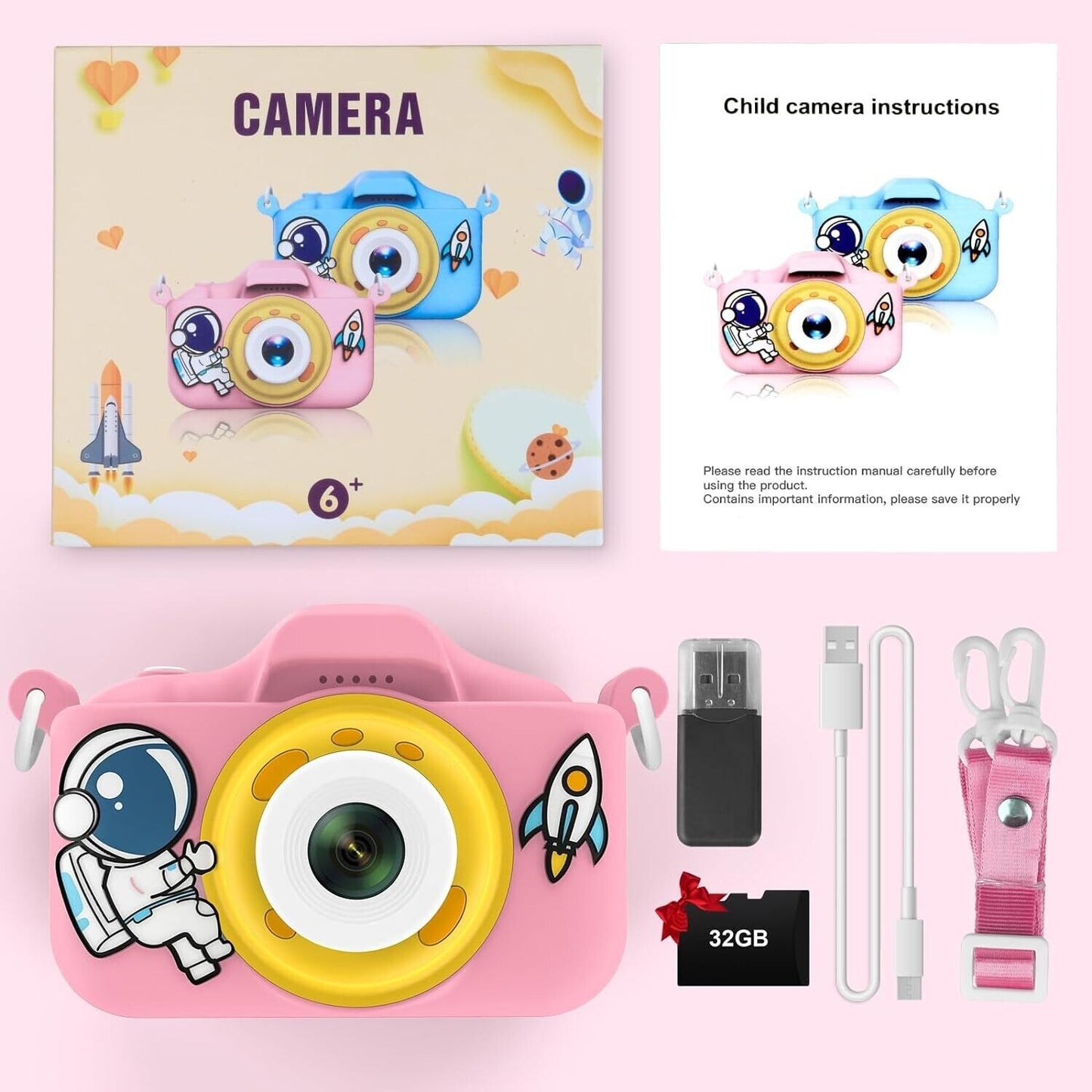 Kids Digital Camera 1080p with Free 32gb SD Card Mini Camera Video Recorder Pink