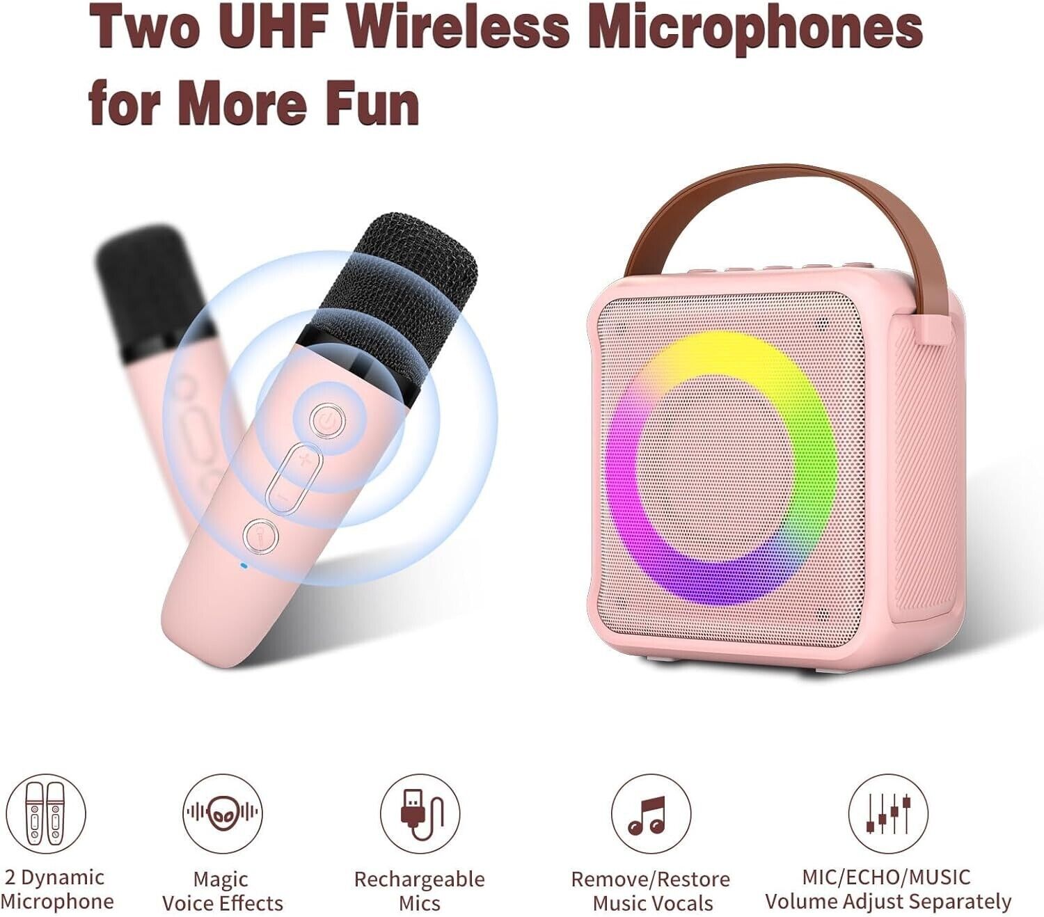 Kids Mini Karaoke Machine, Portable Karaoke Speaker With 2 Wireless Microphones