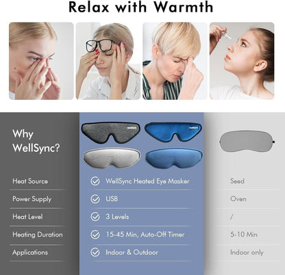 Wellsync Heated Eye Mask For Eyes (Grey)