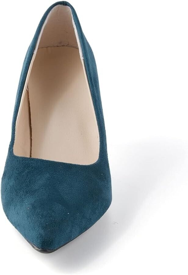 Women's Blue Suede Court Pointed Toe Kitten Heels Show (Size UK 6.5)