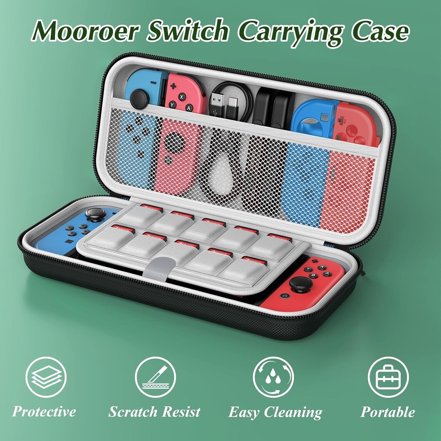 Mooroer Accessories for Nintendo Switch, 27 in 1 Carry Case Nintendo Accessory