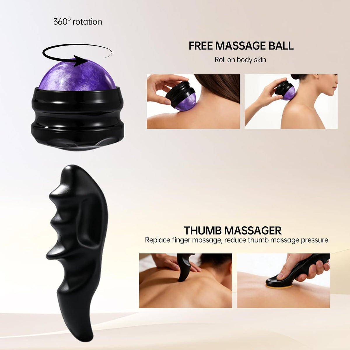 Body Massage Oil for Skin Moisturizing Soothing and Relaxing, 3 Pack Massage Oils with Massage Roller Ball and Thumb Saver Tool, Presents for Men and Women 150ml x 3