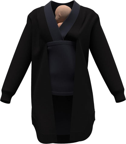 The Cariagan maternity cardigan with baby carrier in black for comfortable parenting and babywearing