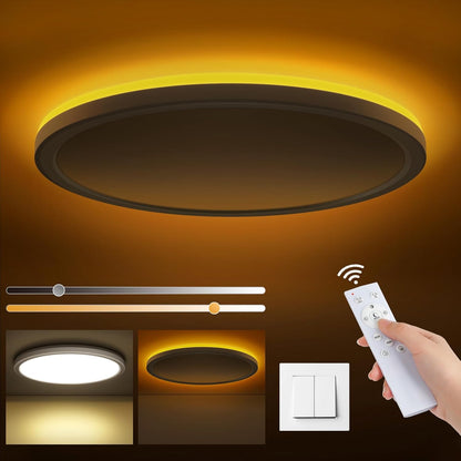 ONEWAY LED Ceiling Light Dimmable 24W,Ceiling Lamp with 1800K Warm Night Light & 3000K-6500K & Timer & Remote Control,Ultra-thin Bathroom Ceiling Light for Bedroom Children's Room Living Room-30x2.7cm