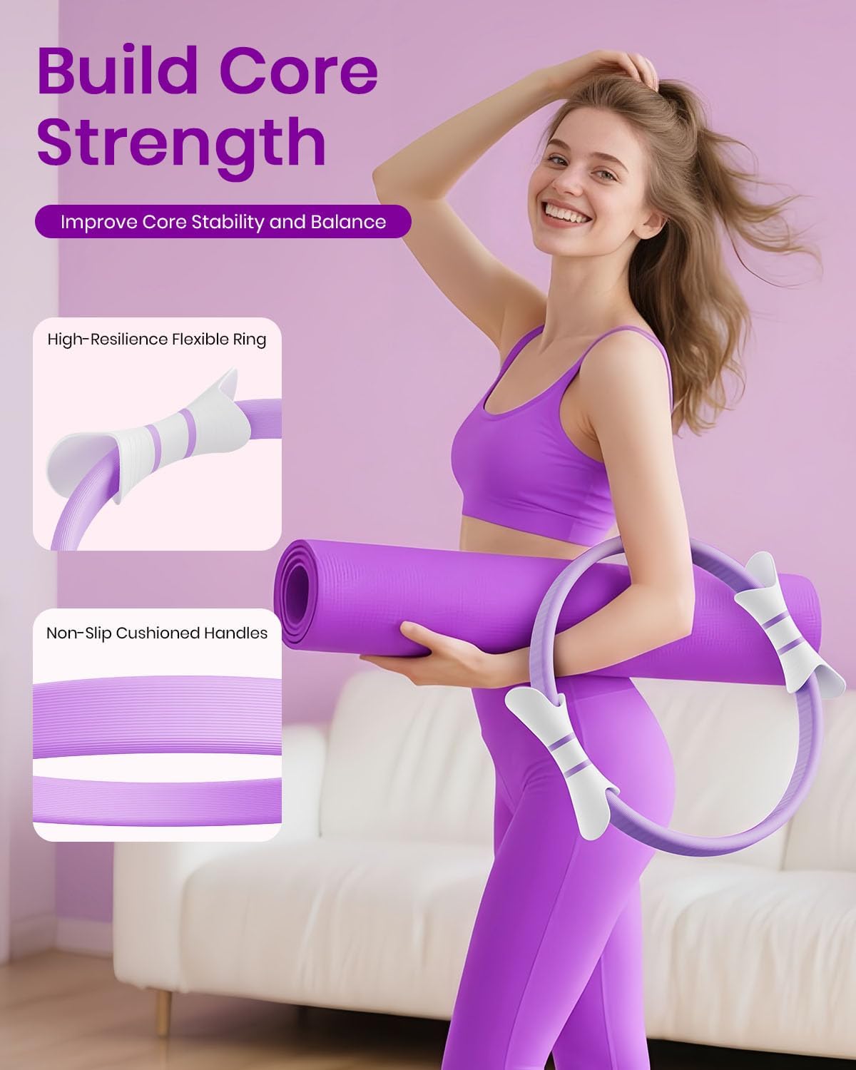 Pilates Ring Set - Fuelion Pilates Kit with 14" Magic Circle Dual Padded Handles,9.8" Mini Ball,3 Resistance Bands(15, 25, 35 lbs),Pump&Workout Guide,Pilates Equipment for Strength,Flexibility,Toning