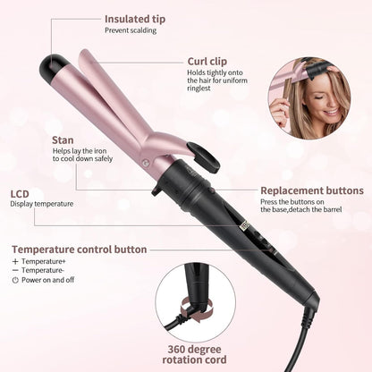 5 in 1 Hair Curler with LCD Display and 5 Interchangeable Ceramic Barrel