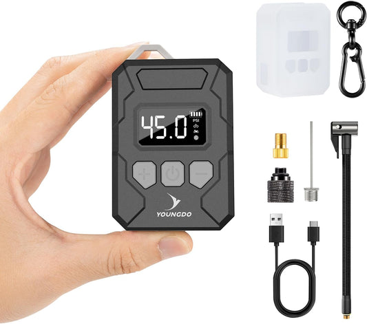 150PSI mini Bike Pump, YOUNGDO Tire Inflator with Digital Pressure Gauge, Auto Stop Type-C Function