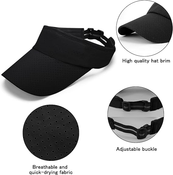 Sun Visor Cap - Mesh Quick Dry Visor Hat,Adjustable Golf Tennis Visor Breathable Empty Top Sun Hat Ponytail Running Outdoor Sport Cap for Men Women (BlackMS