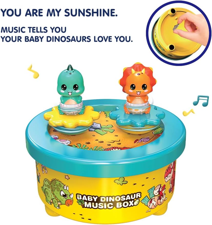 Dinosaur Music Box – Wind-Up Rotating Carousel