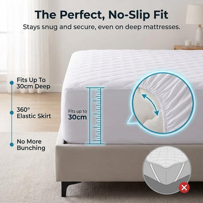 Quilted Waterproof Mattress Protector | 30cm Deep Fitted Single Mattress Cover | Breathable & Soft Quilted Protector (Single - 90x190cm)