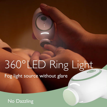 Momcozy Baby Nail File Electric, Gentle Baby Nail Trimmer Electric Rechargeable, Baby Nail Clipper Electric, 360° Fog LED Gentle Light, 7 Grinding Head Replacement Pads