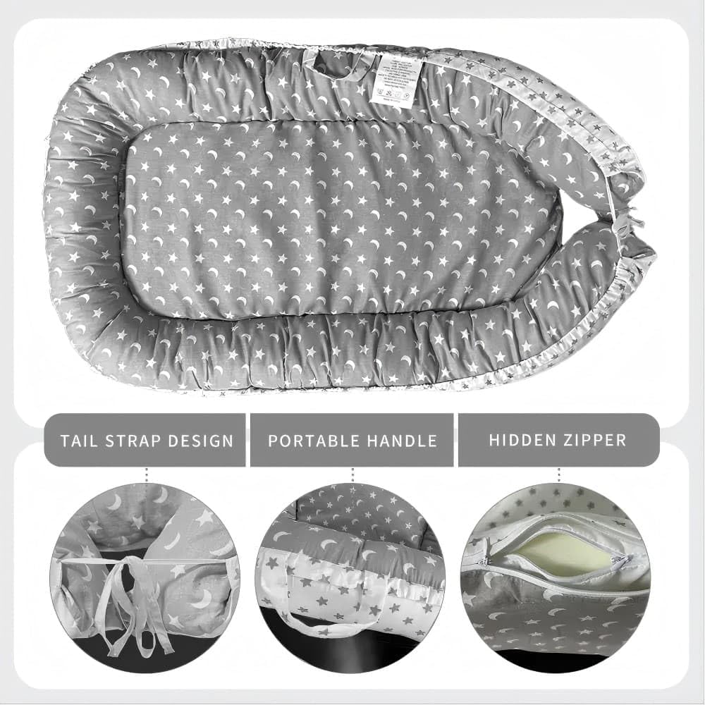 Nehctech portable baby nest pod with star pattern, handle, and hidden zipper for easy carrying