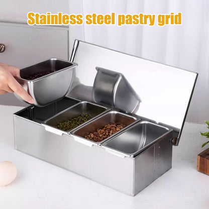 4 Compartment Stainless Steal Topping Station with Lids (30 * 14 * 8cm)