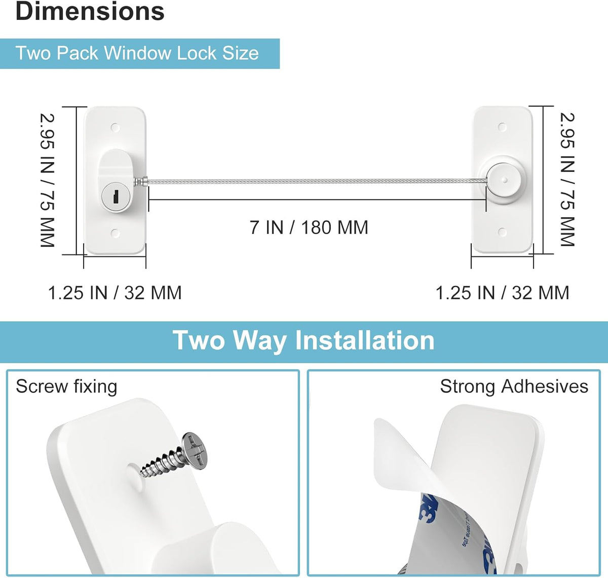Window Safety Lock, Window Locks for UPVC, Windows Restrictors AOSITE 2Pack No Drill Children Proof Window Locks Self Adhesive, Pet Safety Child Window Safety Locks with Key – Child Security for Home