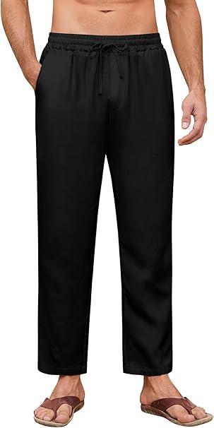 Medium Men's Linen Trousers Elastic Waist Casual Pants