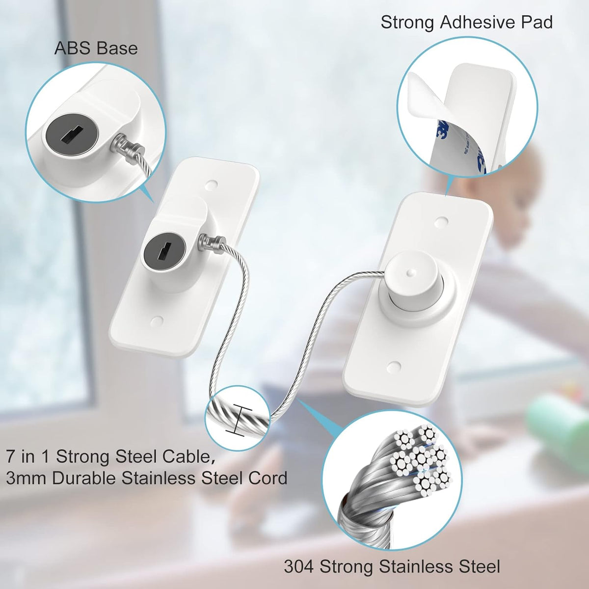 Window Safety Lock, Window Locks for UPVC, Windows Restrictors AOSITE 2Pack No Drill Children Proof Window Locks Self Adhesive, Pet Safety Child Window Safety Locks with Key – Child Security for Home