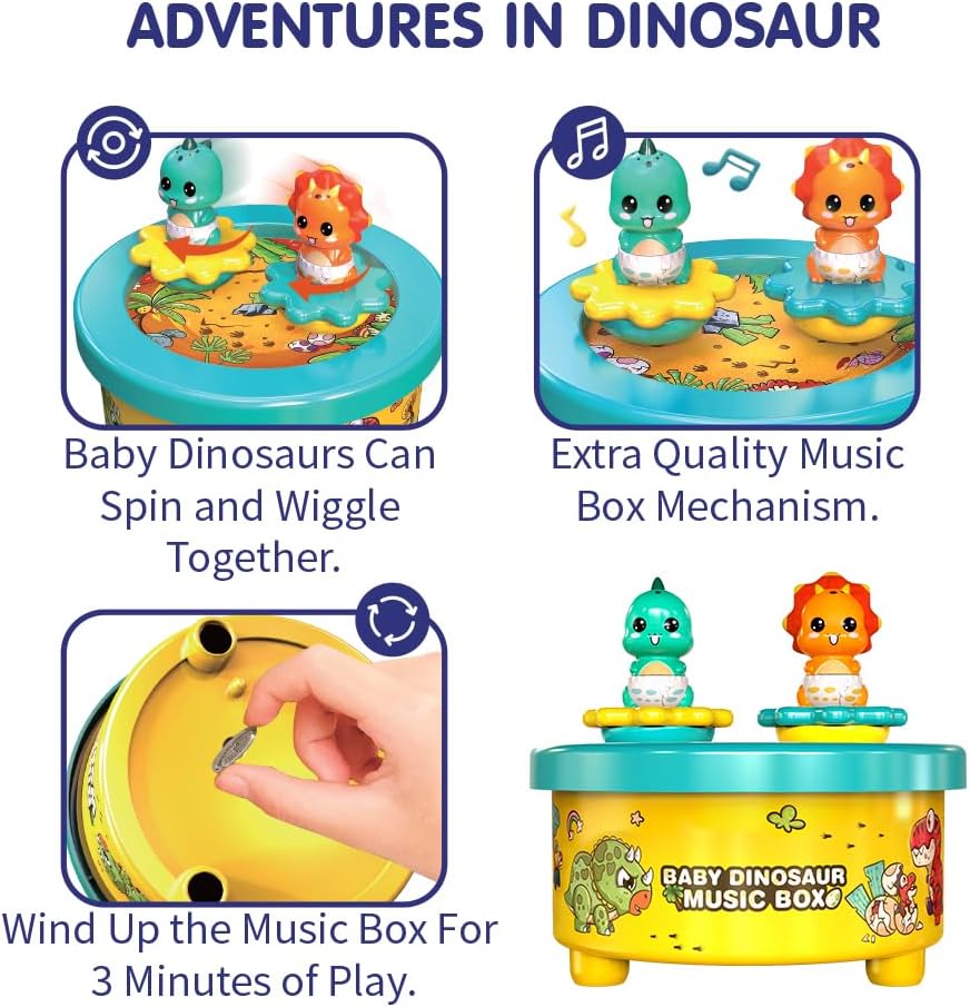 Dinosaur Music Box – Wind-Up Rotating Carousel