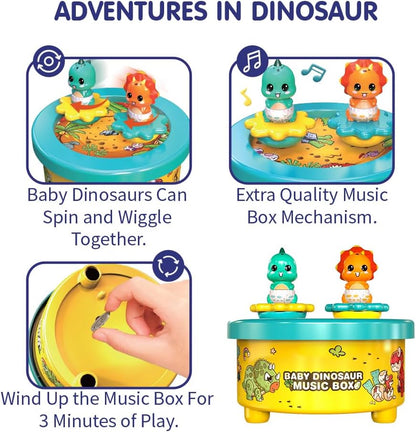 Dinosaur Music Box – Wind-Up Rotating Carousel